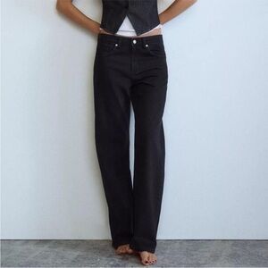 NWT Zara Slouchy Mid Rise Wide Leg Jeans in Black Sz 8